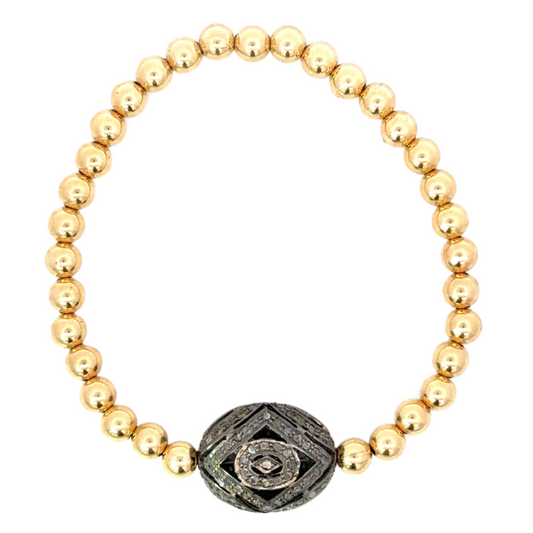 Gold Filled Bead Bracelet with Large Sterling Pave Bead