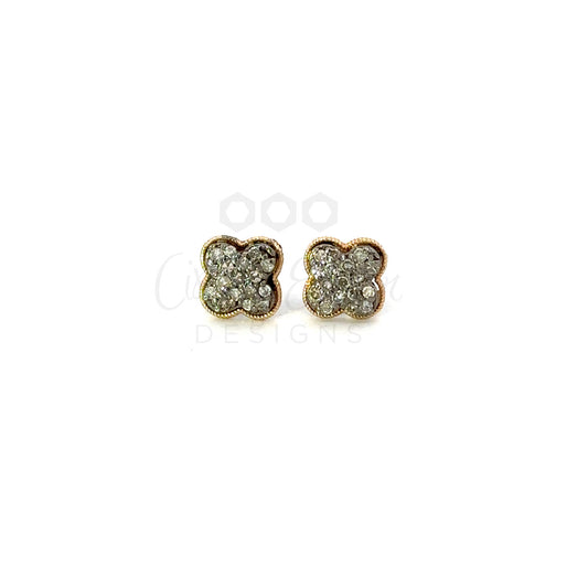 Mixed Metal Pave Diamond Clover Earring