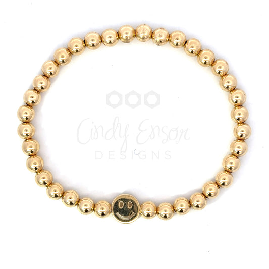 5mm Yellow Gold Filled Bead Bracelet with Smiley Face