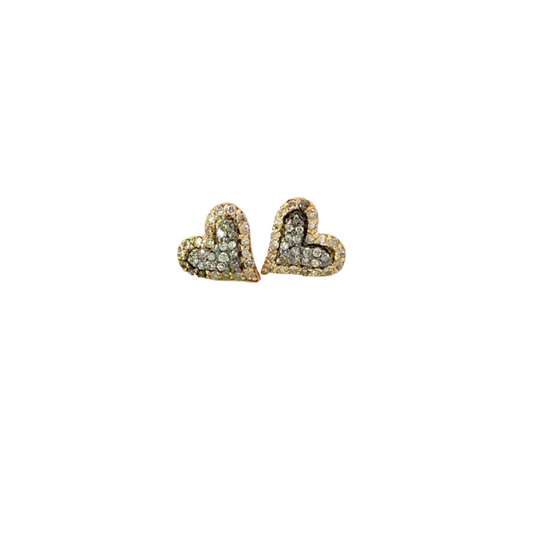 Mixed Metal Pave Diamond Heart Earring