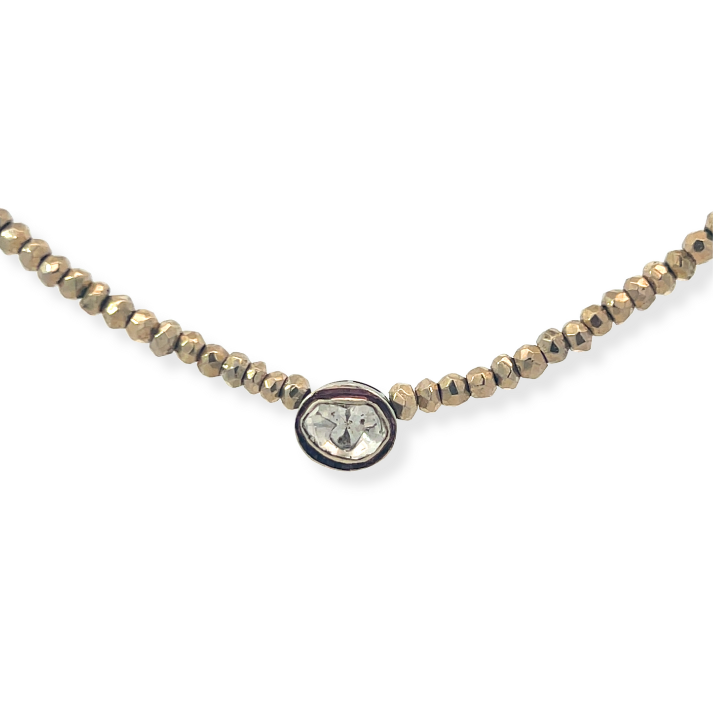 Coated Pyrite Bead Necklace with Rose Cut Diamond