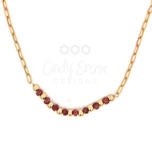 Ruby and Gold Filled Bead Bar Necklace