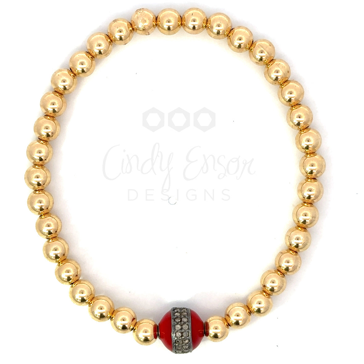5mm Yellow Gold Filled Bead Bracelet with 8mm Pave Enamel Bead