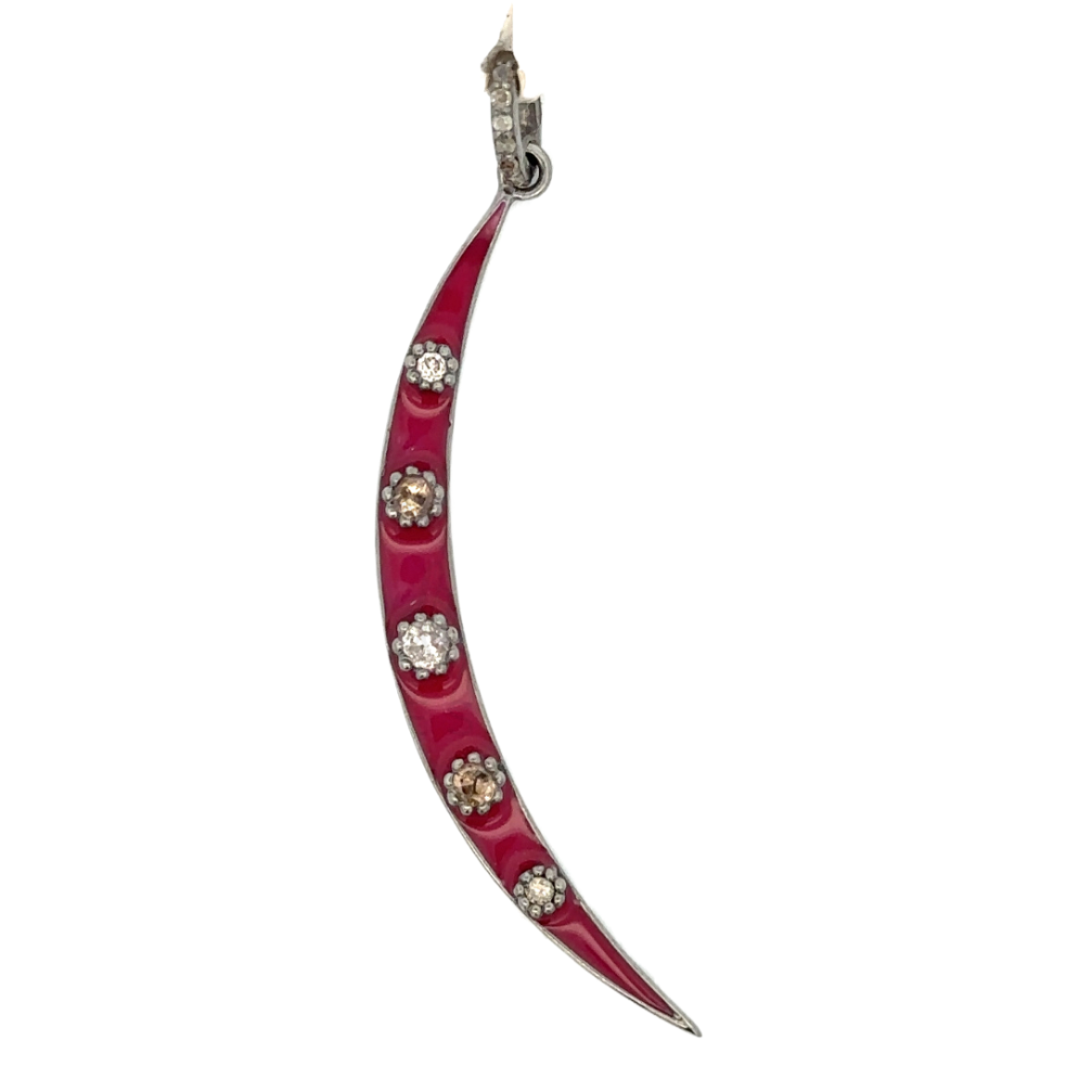 Enamel and Diamond Crescent Moon Pendant