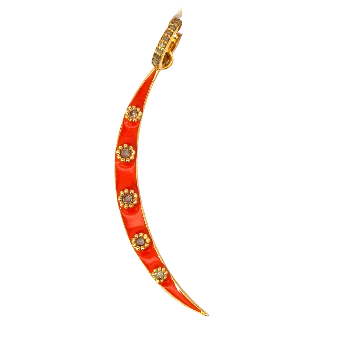 Enamel and Diamond Crescent Moon Pendant