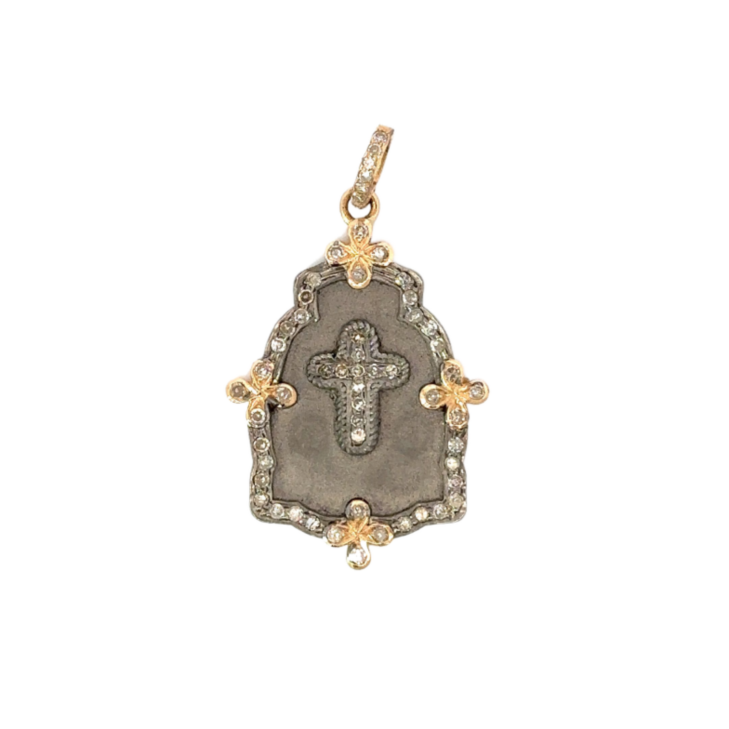 Black Metal and Yellow Gold Diamond Cross Pendant
