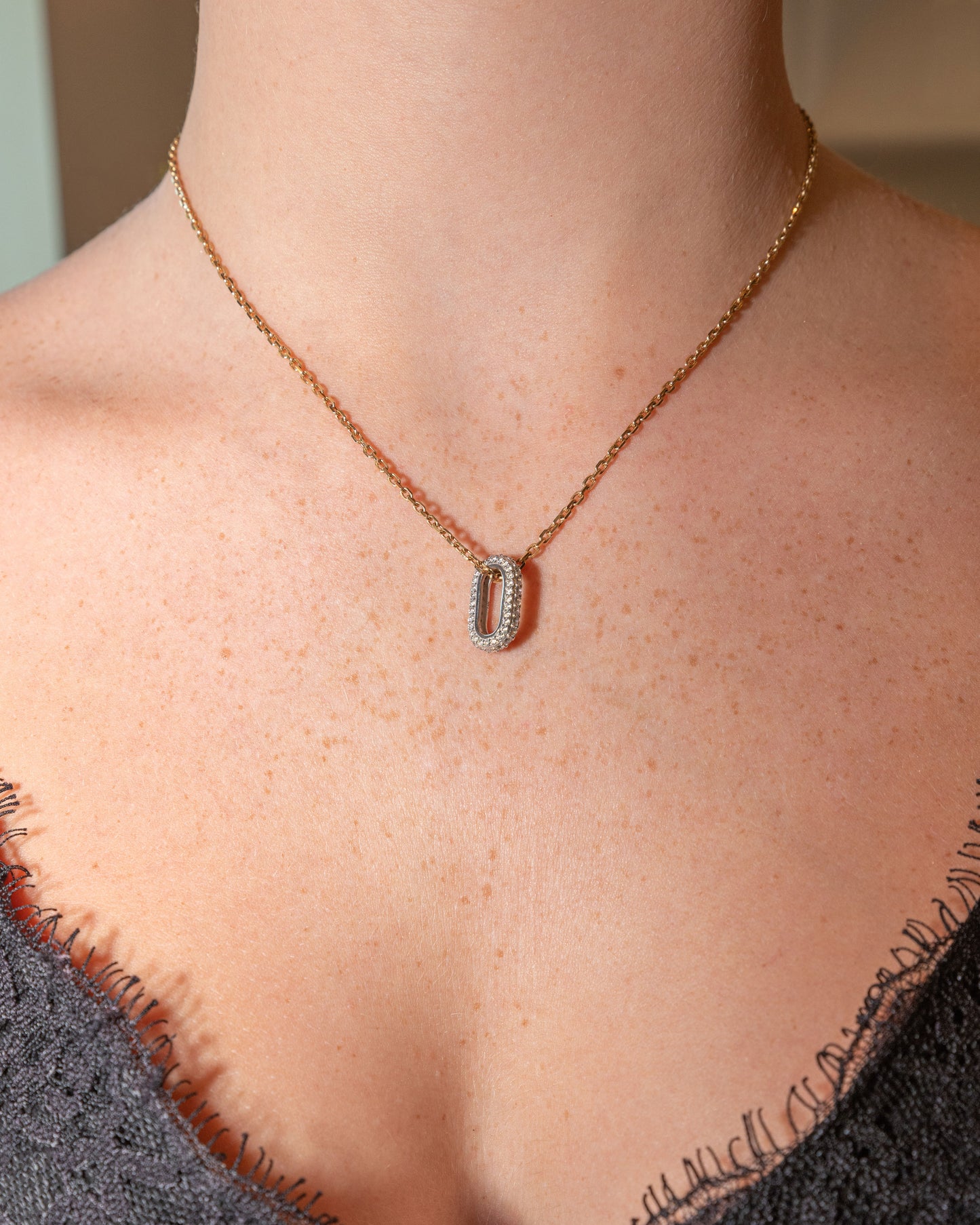 White Gold 15mm Pave Diamond Rounded Chunky Oval Pendant