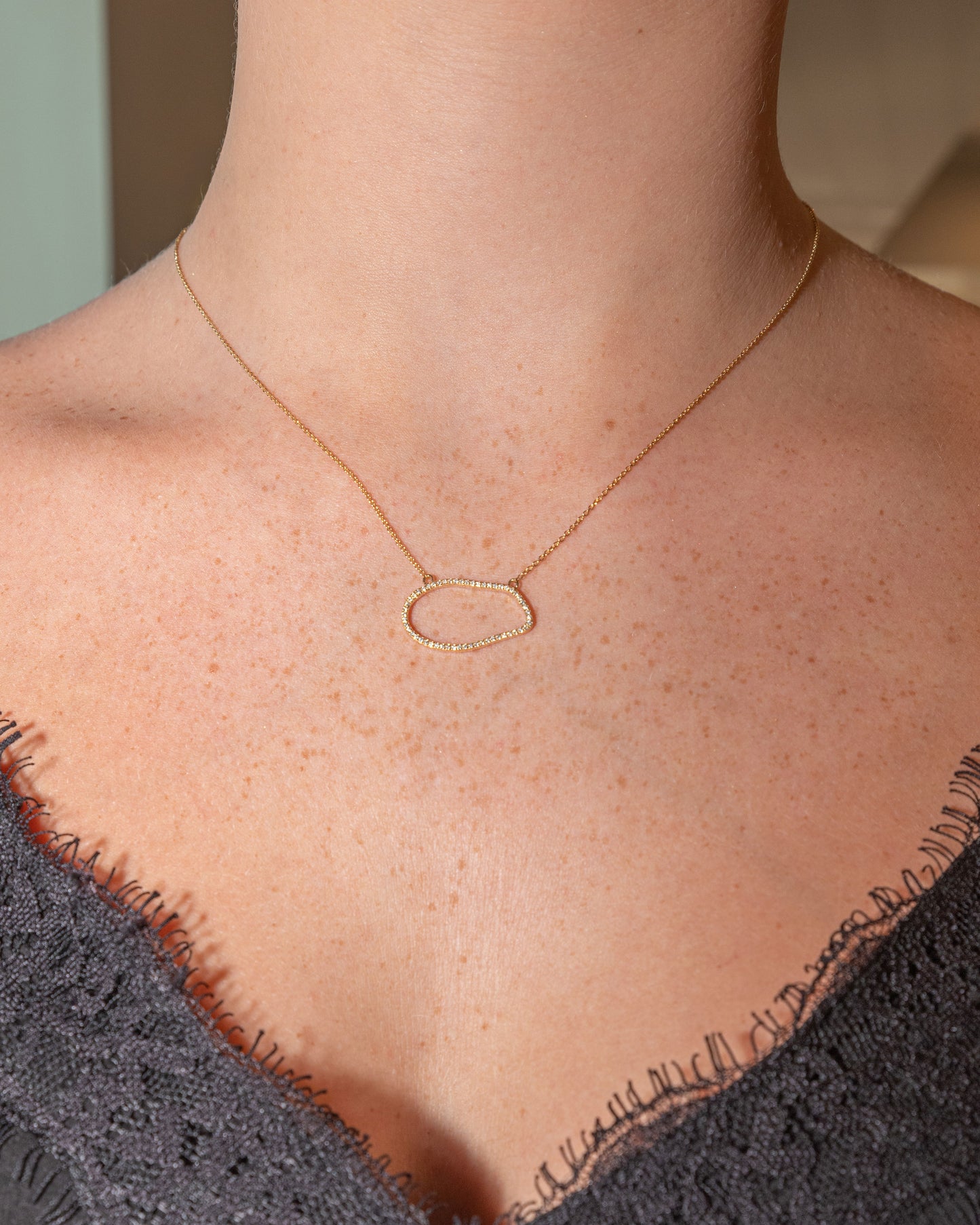 Pave Diamond Organic Shaped Pendant Necklace