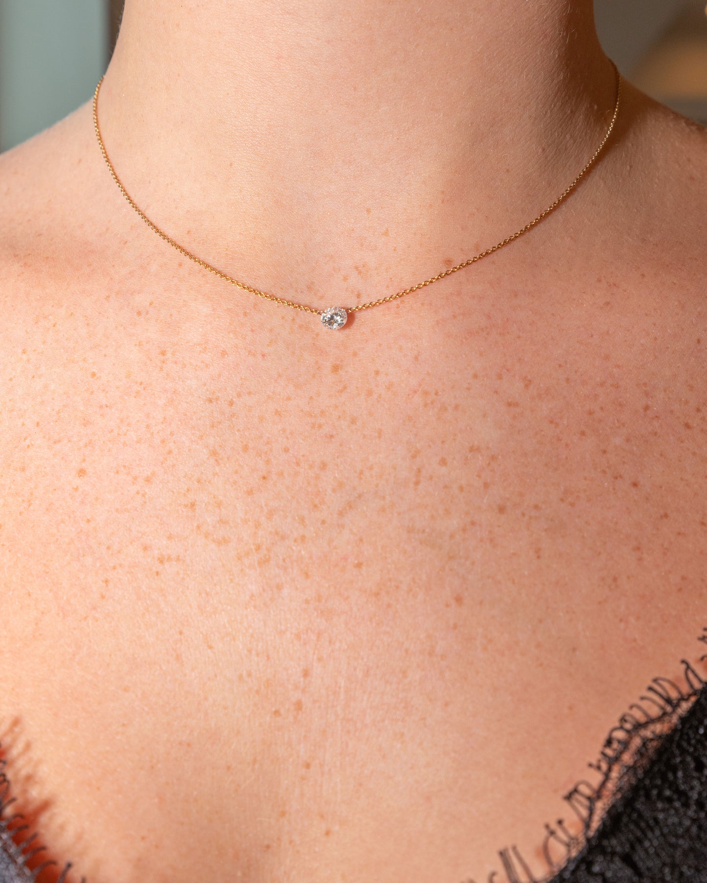 Yellow Gold Single Floating Diamond Necklace