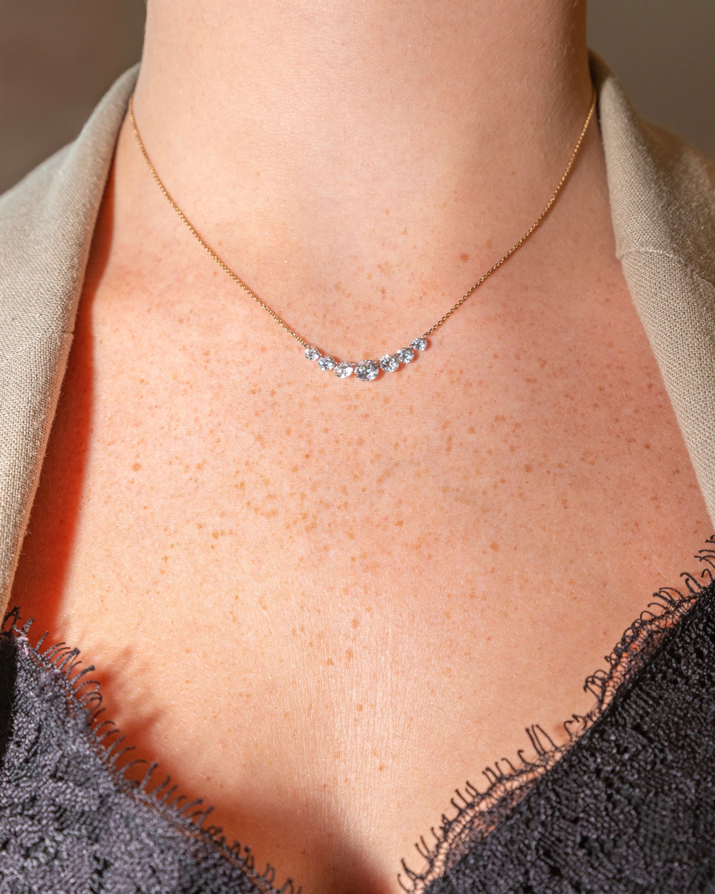 Yellow Gold Graduated 7 Floating Diamond Necklace