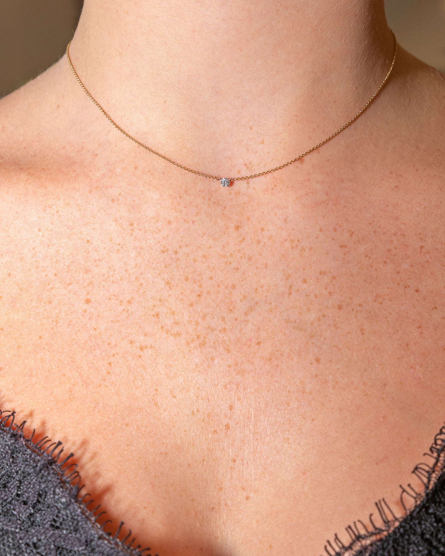 Yellow Gold Single Floating Diamond Necklace