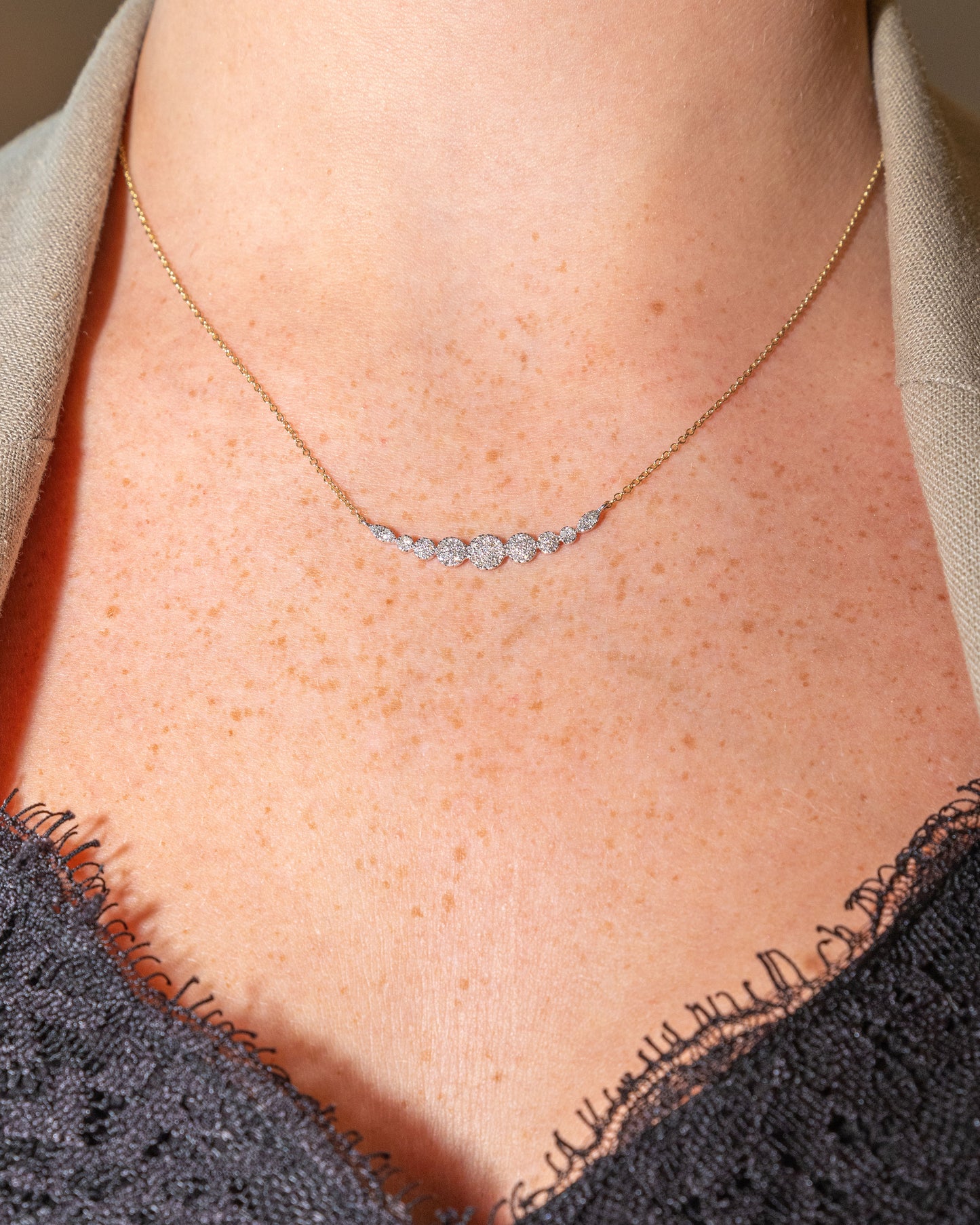 White and Yellow Gold Pave Circle Bar Necklace