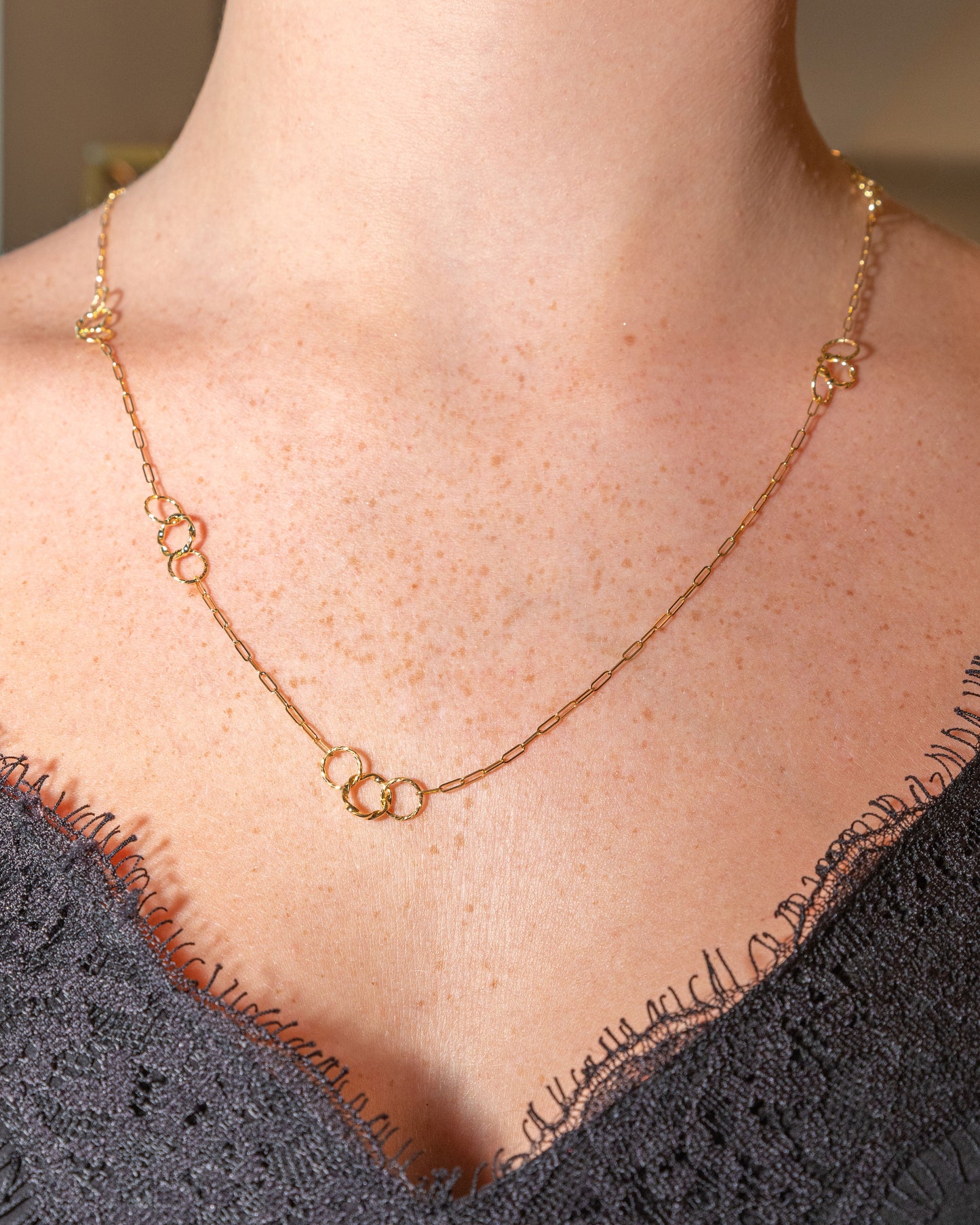 Yellow Gold Twisted Circle Link and Paperclip Necklace