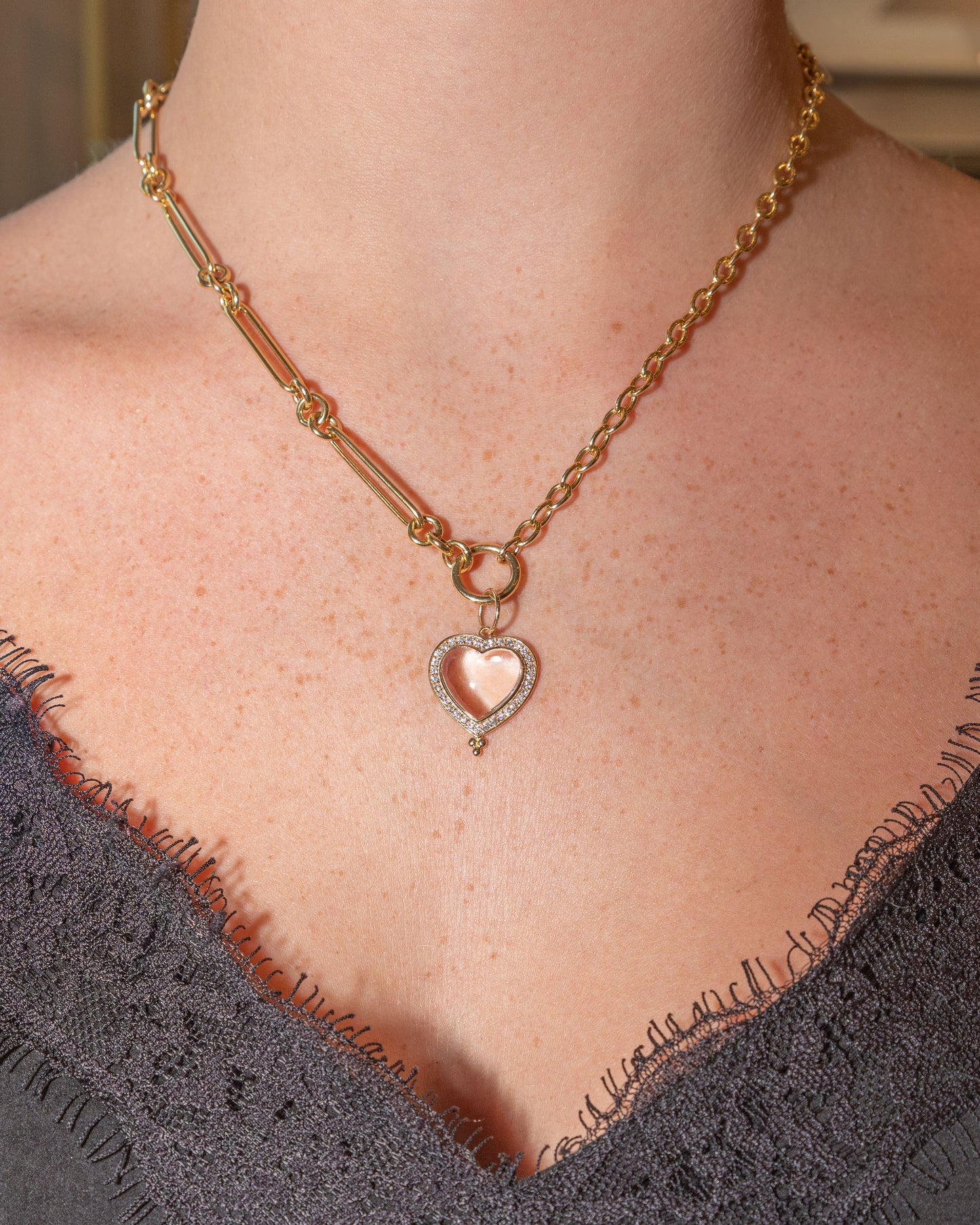 Yellow Gold White Topaz Heart Shaped Pendant