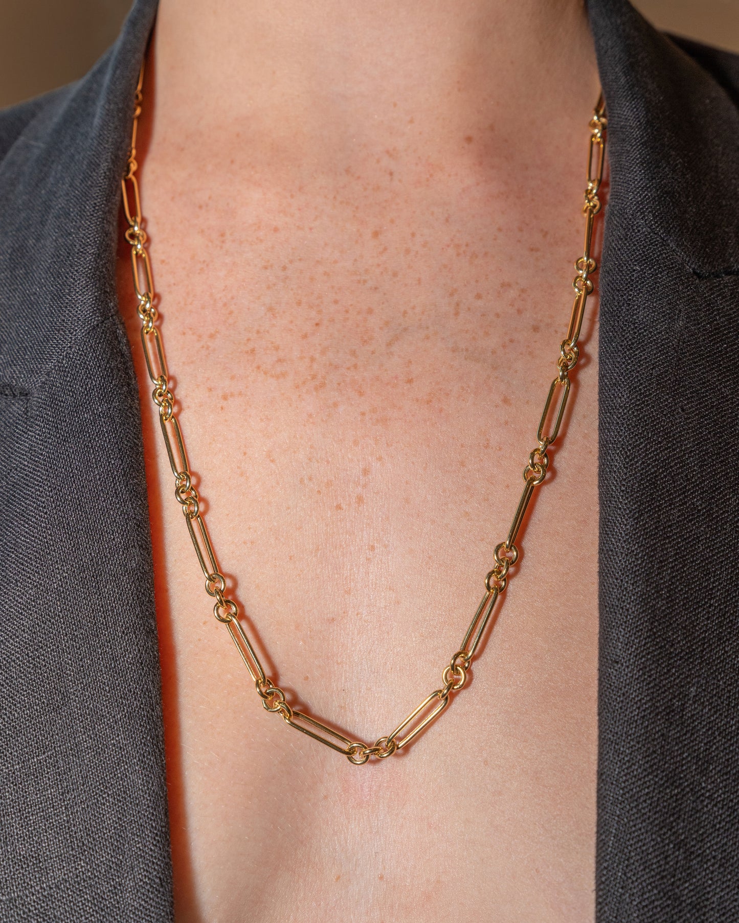 Yellow Gold Long Vintage Paper Clip Necklace