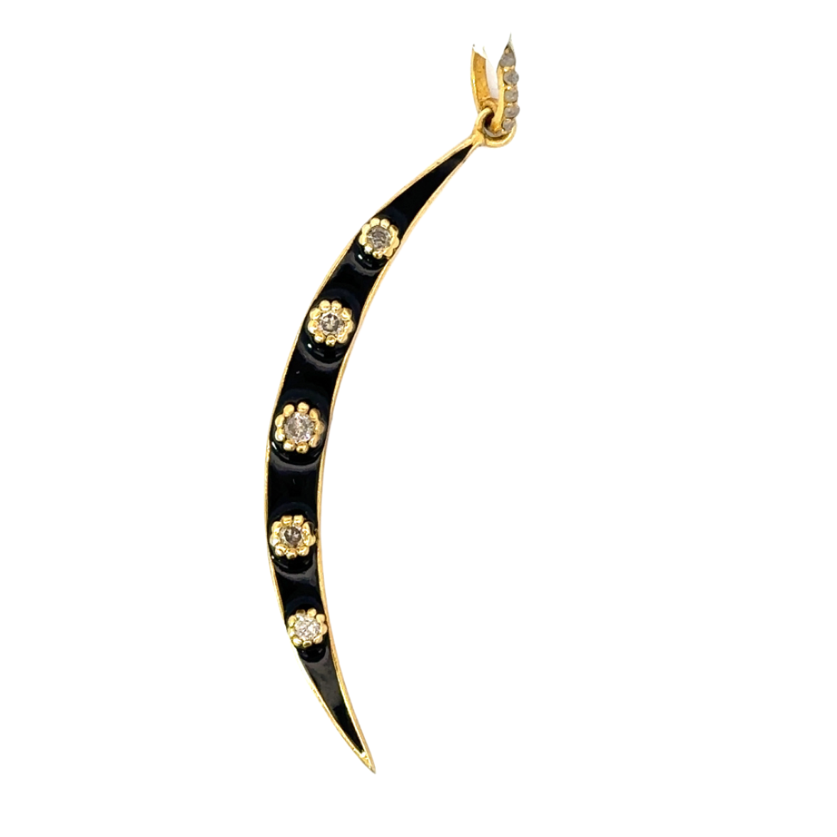 Enamel and Diamond Crescent Moon Pendant