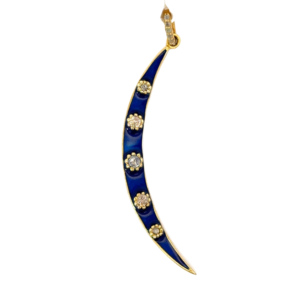 Enamel and Diamond Crescent Moon Pendant