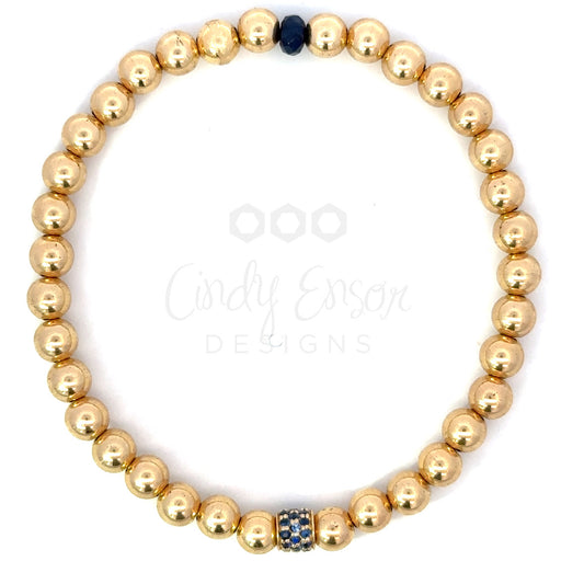 5mm Yellow Gold Filled Bead Bracelet with Sapphire Roundel