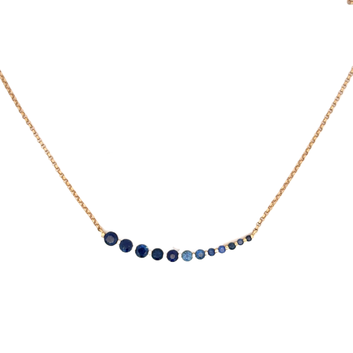 Yellow Gold Ascending Blue Sapphire Bar Necklace