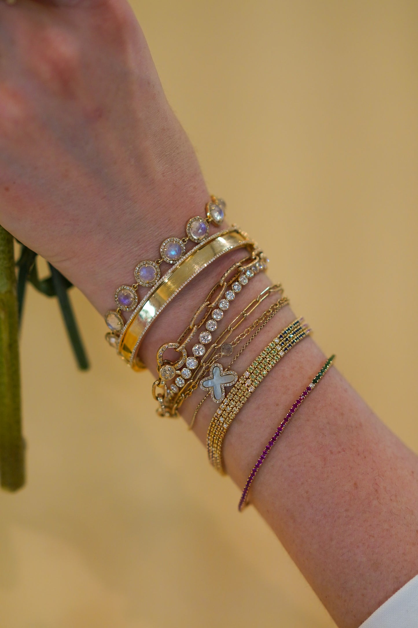 Thick Bangle Bracelet with Pave Diamond Edges