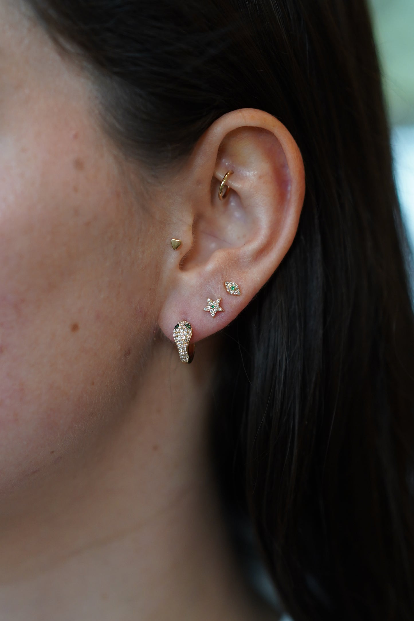 Pave Diamond Snake Huggie with Gemstone Eyes