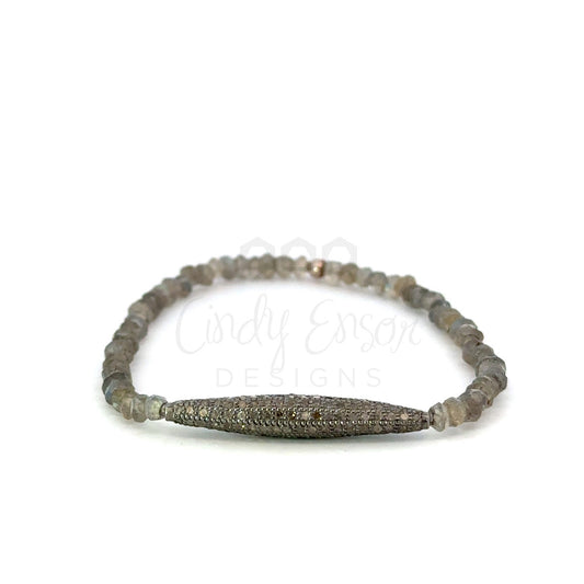 Labradorite Beaded Bracelet with Sterling Pave Diamond Marquis Accent