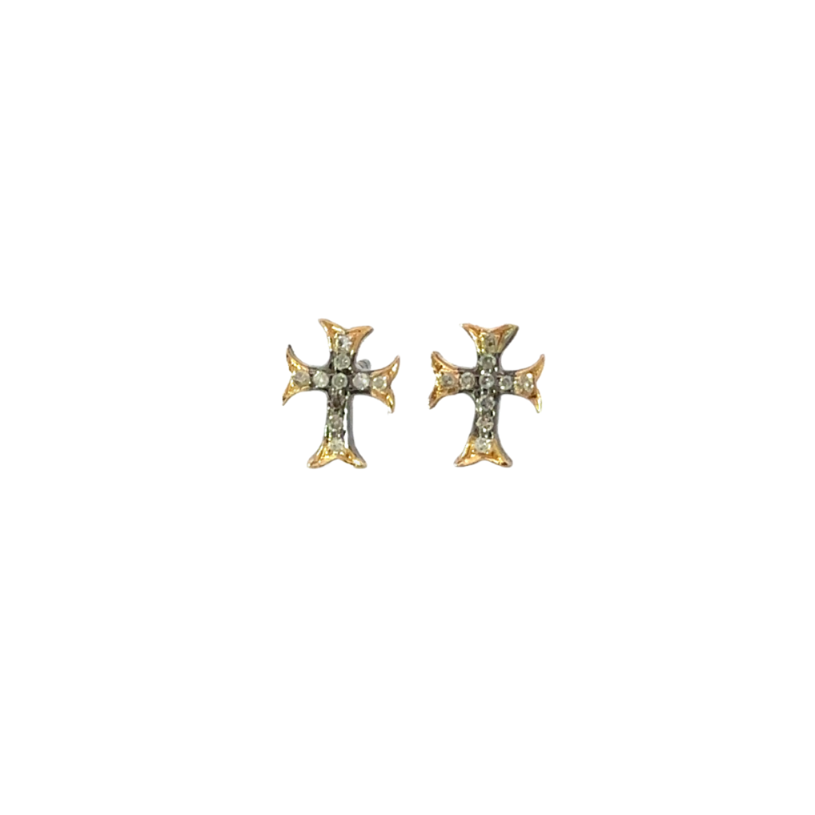 Mixed Metal Pave Diamond Cross Earring