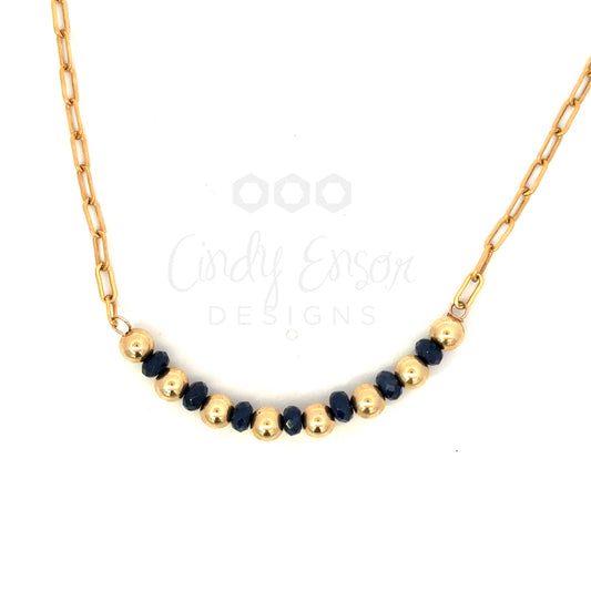 Sapphire and Gold Filled Bead Bar Necklace