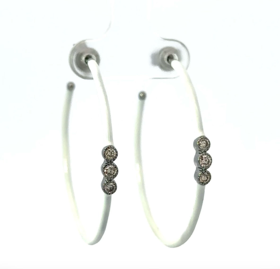 White Enamel Triple Diamond Hoop Earring