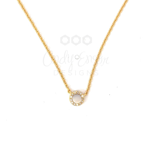GF White Mother of Pearl Pave Circle Necklace