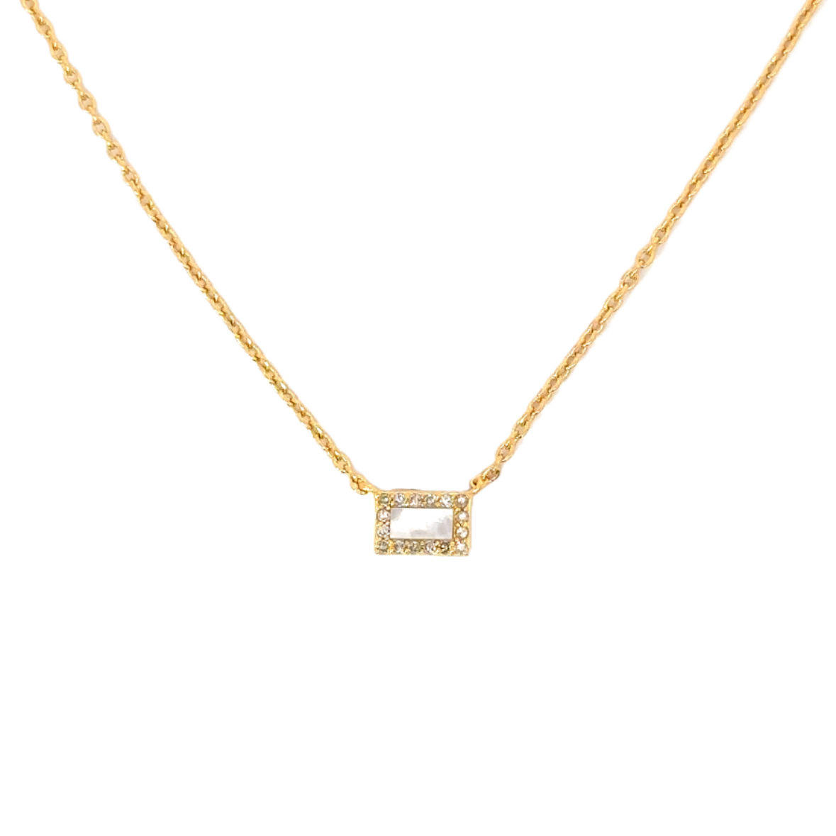 GF White Mother of Pearl and Pave Rectangle Necklace