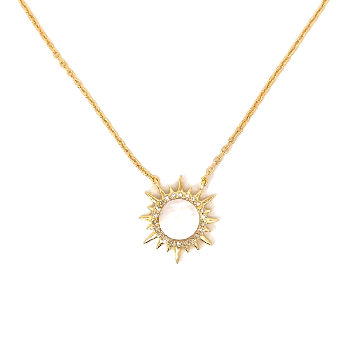 GF White Mother of Pearl and Pave Sunburst Necklace