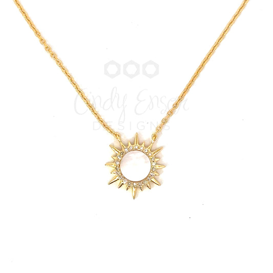 GF White Mother of Pearl and Pave Sunburst Necklace