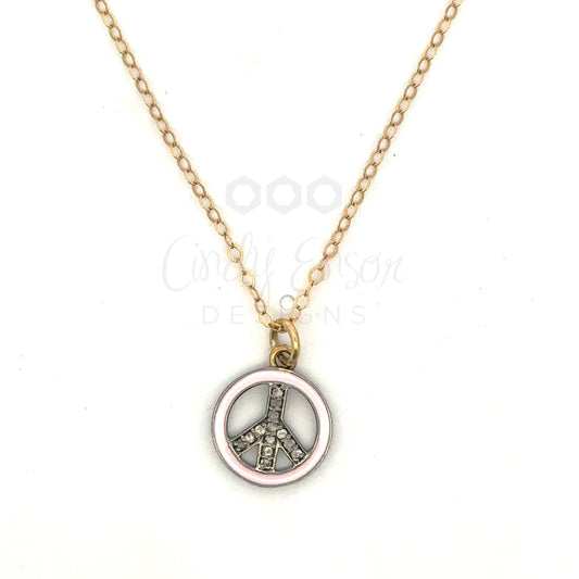 Gold Filled Necklace with Sterling Silver Enamel Peace Sign Pendant