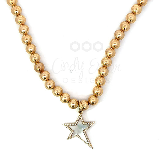 Yellow Gold Filled 6mm Bead Necklace with White Mother of Pearl Star
