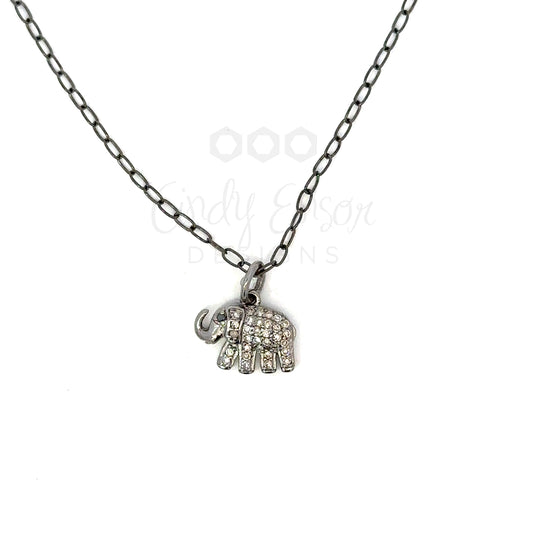 Sterling Silver Pave Diamond Single Elephant Necklace