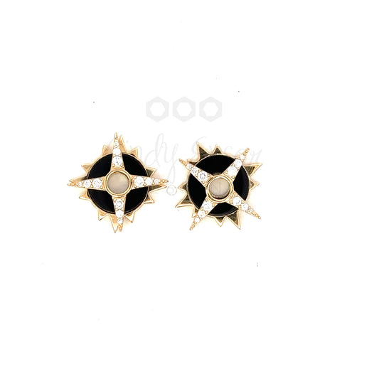 Black Enamel and Diamond Star Layered Earring Charm Set