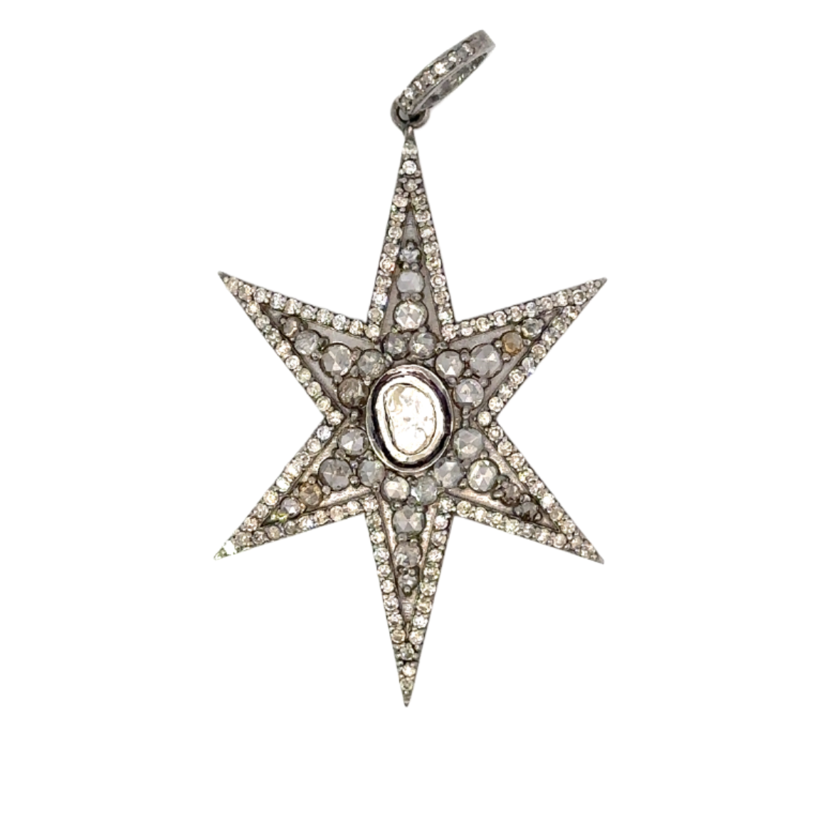 6 Point Star Pendant with Rose Cut Diamond Center