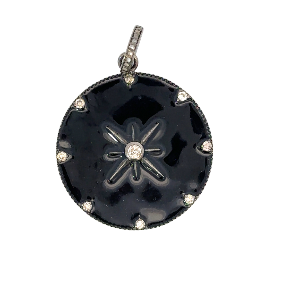 Enamel and Diamond Starburst Compass Pendant
