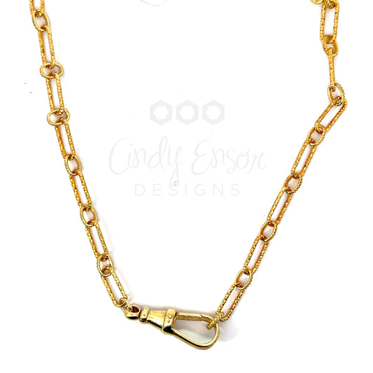 Gold Vermeil Diamond Cut Paper Clip Necklace with Vintage Clasp