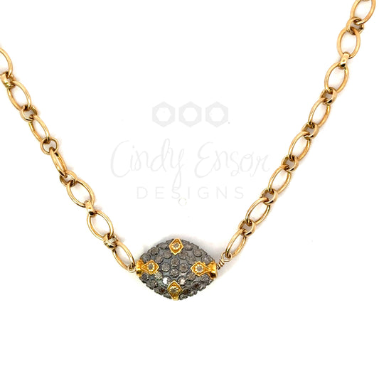 Gold Filled Oval Chain Necklace with Two Tone Pave Bead