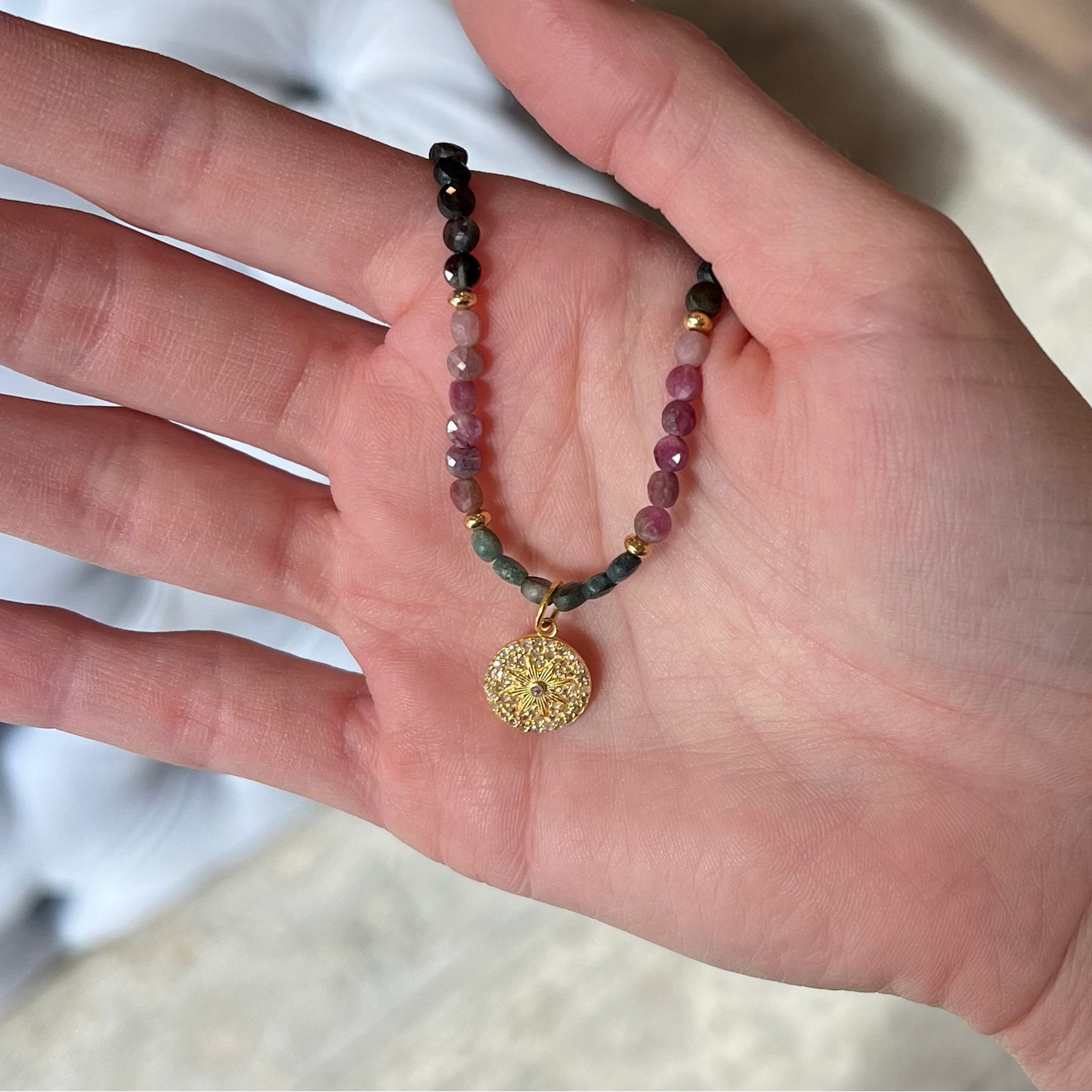 Vermeil and Diamond Starburst Disc Pendant