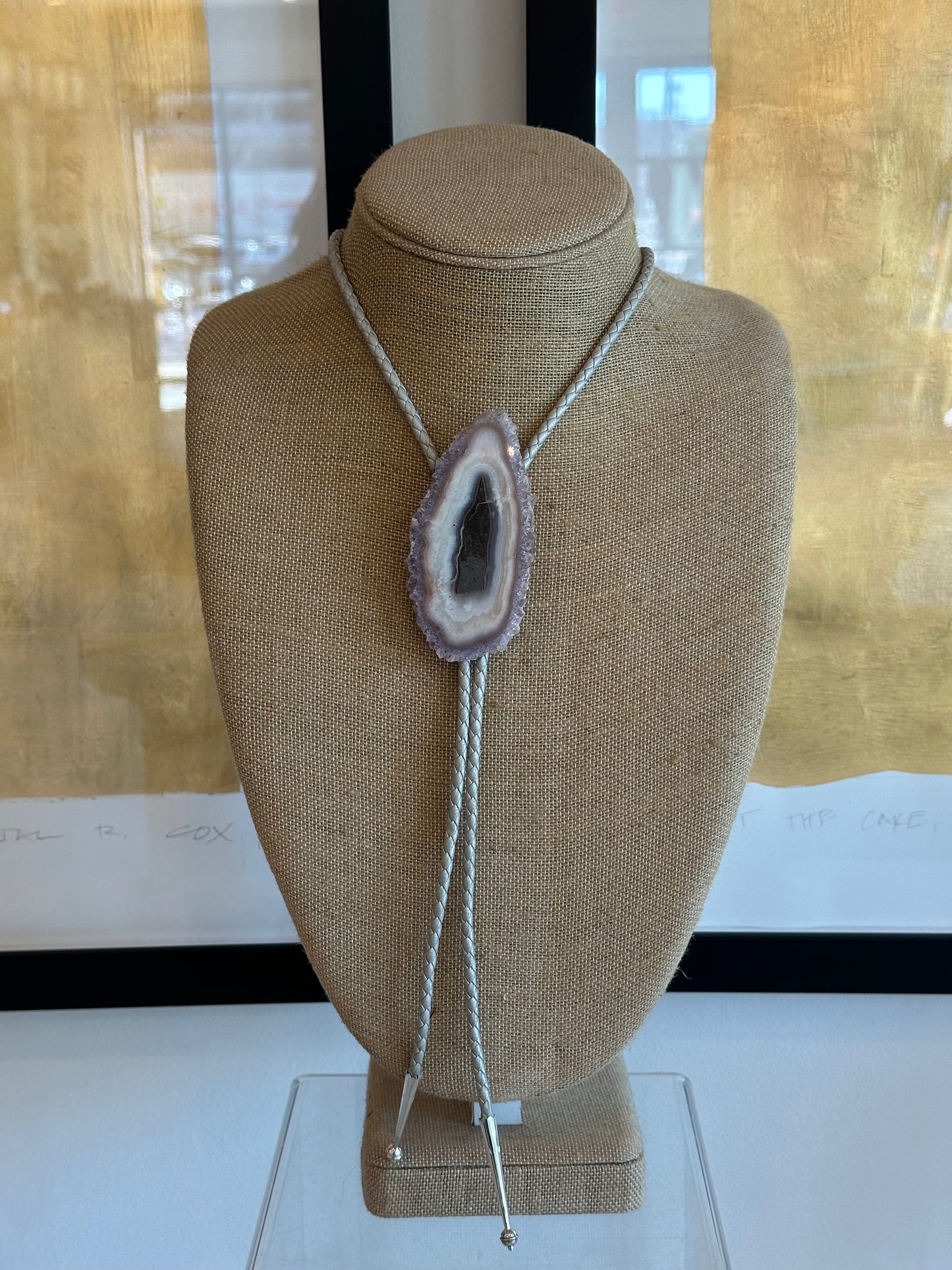 Pink Amethyst Bolo on Metallic Gray Leather