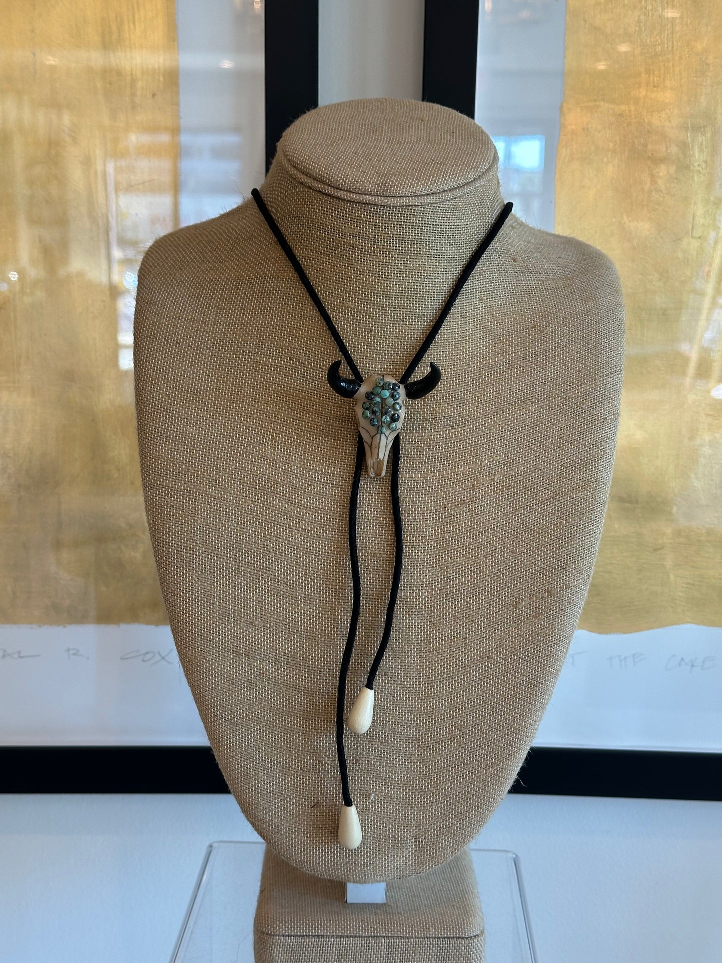 Steer Skull Bolo with Turquoise Accents
