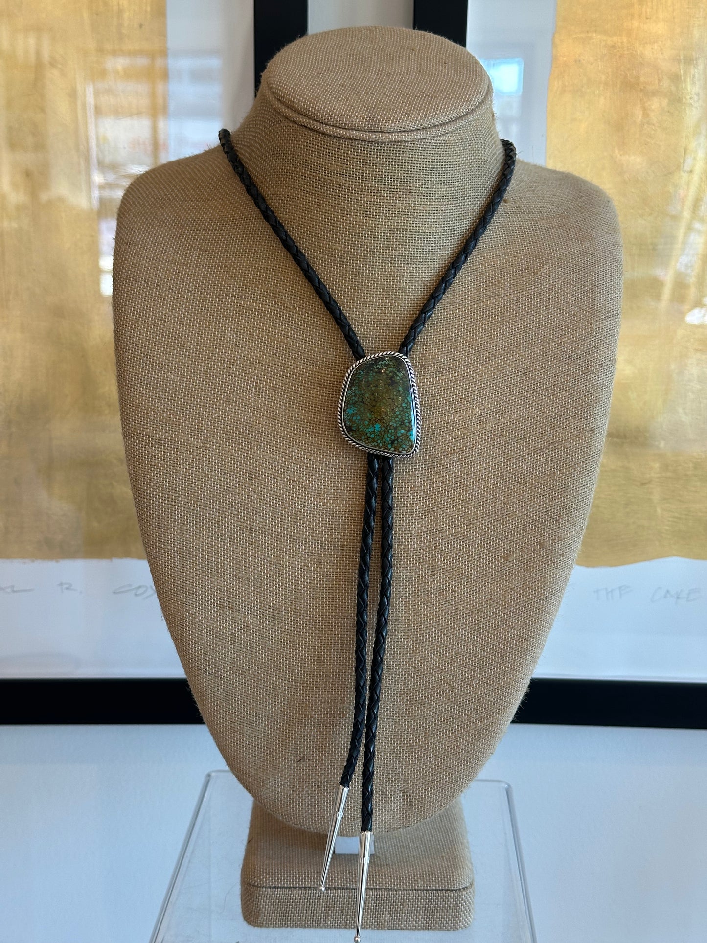 Turquoise and Sterling Silver Bolo Tie on Black Leather