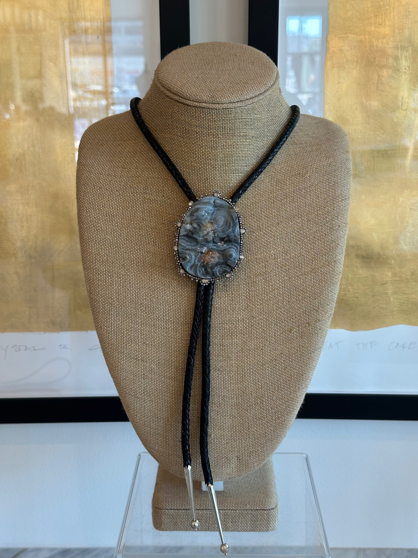 Large Blue Druzzy Agate Bolo Tie