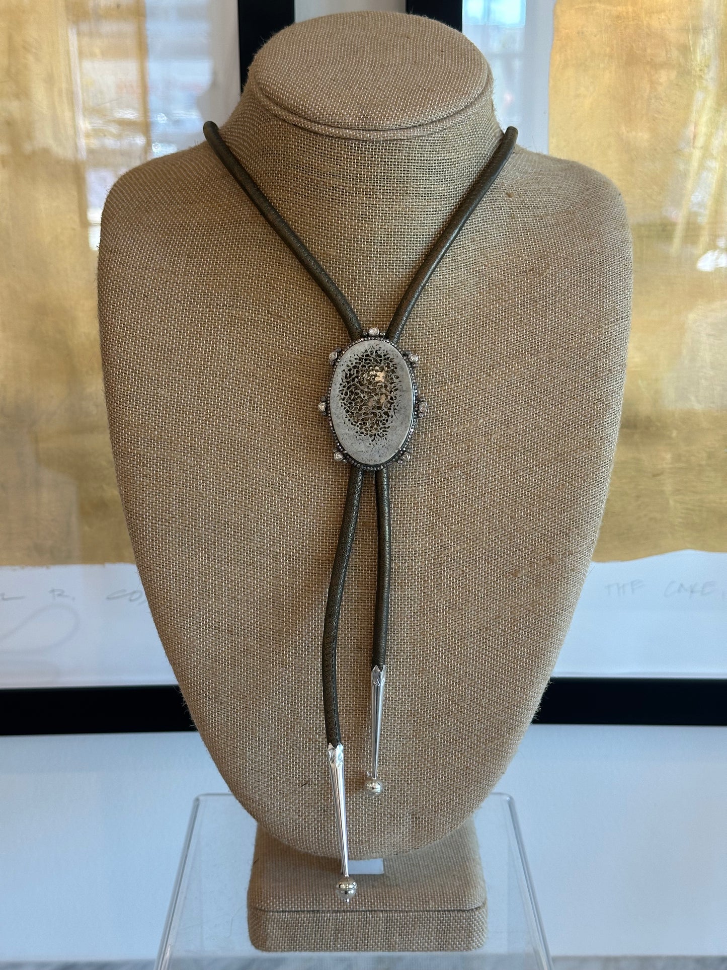 Sterling Silver Wooly Mammoth Bolo with Rose Cut Diamond Border