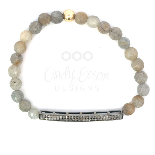 Labradorite Bead Bracelet with Small Sterling Pave Bar