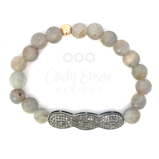 Labradorite Beaded Bracelet with Sterling Pave Infinity Shaped Bar