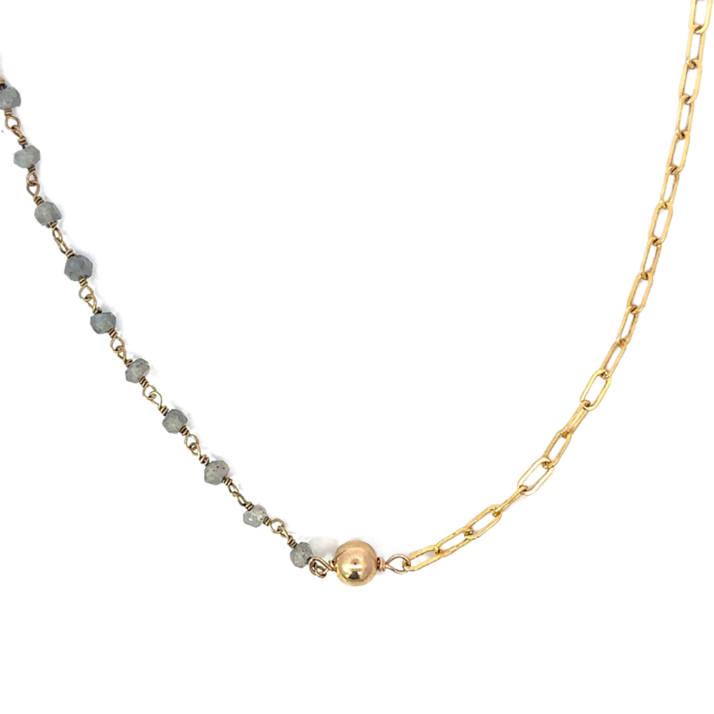 Labradorite and Gold Plated Paperclip Half & Half Necklace
